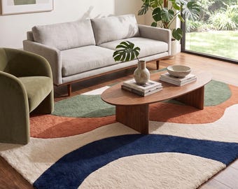 Tappeto contemporaneo ondulato astratto in lana – Tappeto scandinavo fatto a mano
