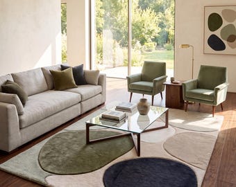 Modern Abstract Pebble Rug | Hand Tufted Wool Area Rug | Organic Shape Carpet