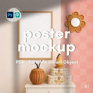 Wooden Frame Mockup PSD, Cozy Styled Stock Photo, Editable Smart Object, Pink Kids Decor