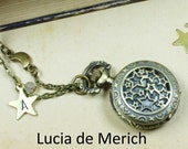Initial locket necklace, Personalized gift, initials, crescent moon, personalized jewelry, personalized necklace