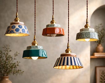 Vintage keramische hanglamp | Handgemaakte keramische hanglamp, rustieke plafondlamp voor keuken, slaapkamer en eetkamer