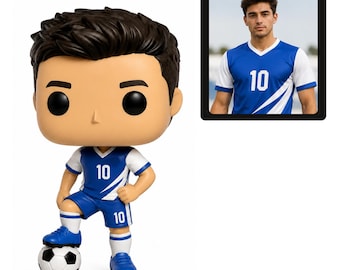Aangepast beeldje voetbalspeler Funko-stijl, gepersonaliseerd cadeau voetbalcoach, minibeeldje