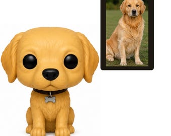 Boneco Funko Pop personalizado de um Golden Retriever – Retrato personalizado do seu pet, presente perfeito para amantes de cães.