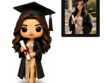 Boneco Funko personalizado para formatura, a partir de foto, boneco personalizado para formando, miniatura colecionável.