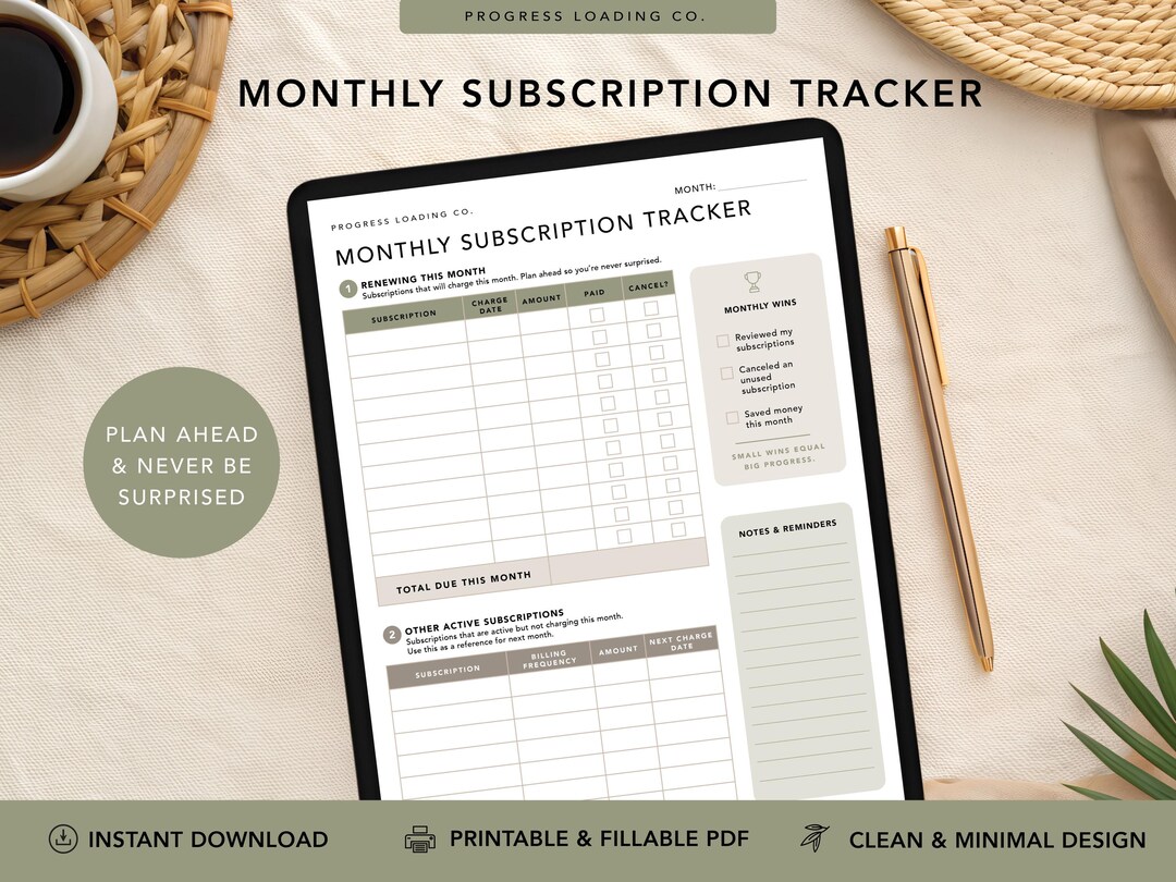 Monthly Subscription Tracker Printable PDF | Fillable Subscription ...