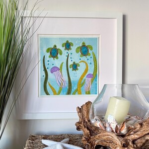 Under the Sea Slow Stitch Kit Personalized Sea Turtles Fabric Embroidery Art Gift  (7x7)