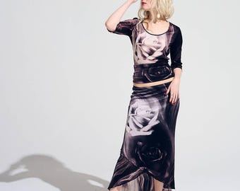 Y2K Roberto Cavalli Multicolor Floral and Leopard Ruffled Silk