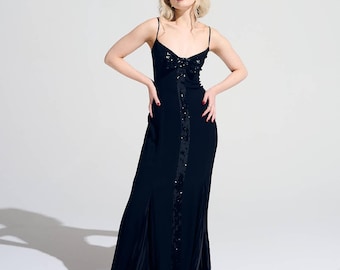 So 90s Diva Vintage Escada Long Silk Dress with Sequin Bow