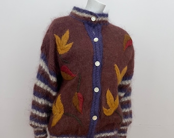 Hand knitted vintage mohair embroidered cardigan