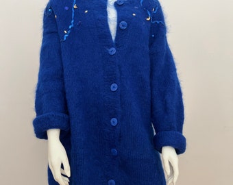 Blue Mohair Cardigan with Embellishment Saint Laurent Vibe