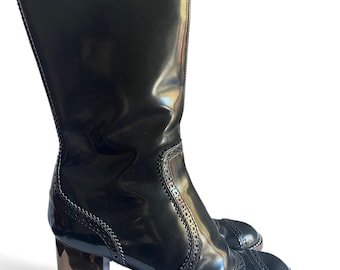 D&G vintage polished leather boots y2k wooden sole metallic heal