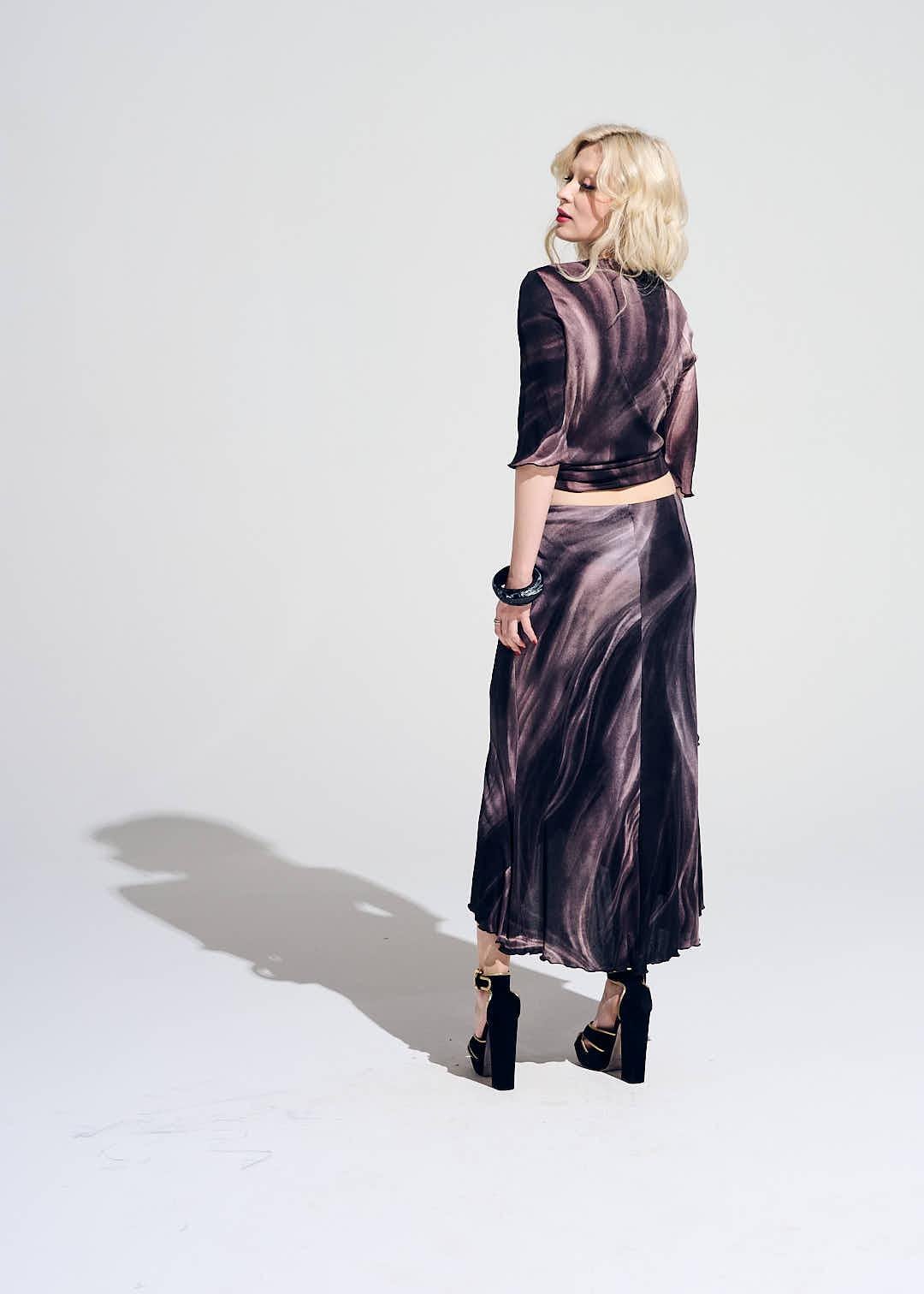 Vintage Roberto Cavalli Noir Acetate Skirt and Top Combo: 2000s Y2K Rose Print image 7