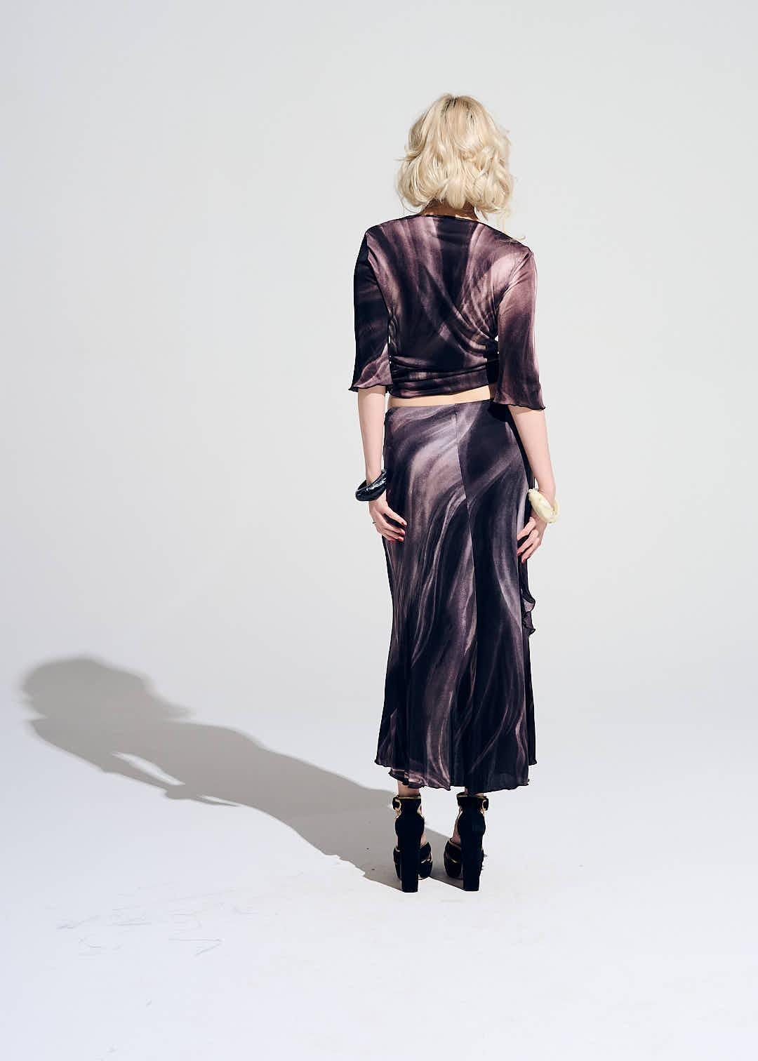 Vintage Roberto Cavalli Noir Acetate Skirt and Top Combo: 2000s Y2K Rose Print image 9