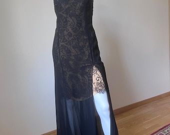 Vintage Silk Maxi Escada One Shoulder Gown with Lace underdress sz L