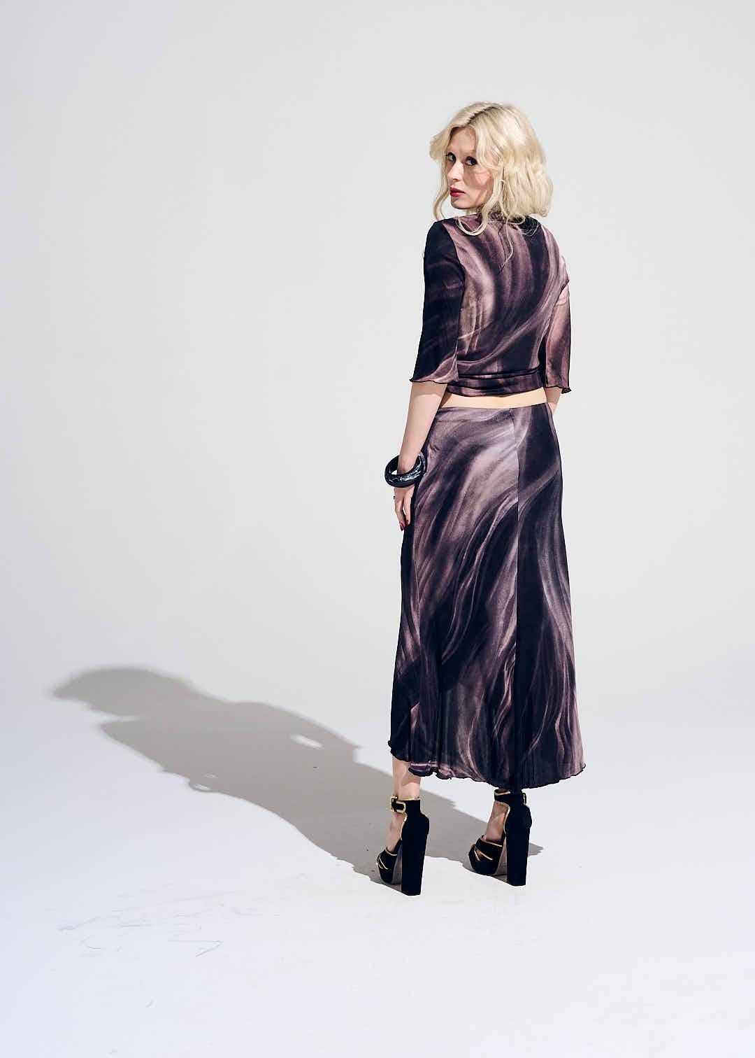Vintage Roberto Cavalli Noir Acetate Skirt and Top Combo: 2000s Y2K Rose Print image 5
