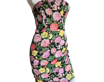 Vintage 90s Yves Saint Laurent Strapless Floral Cotton Corset Dress – 1992 Collection