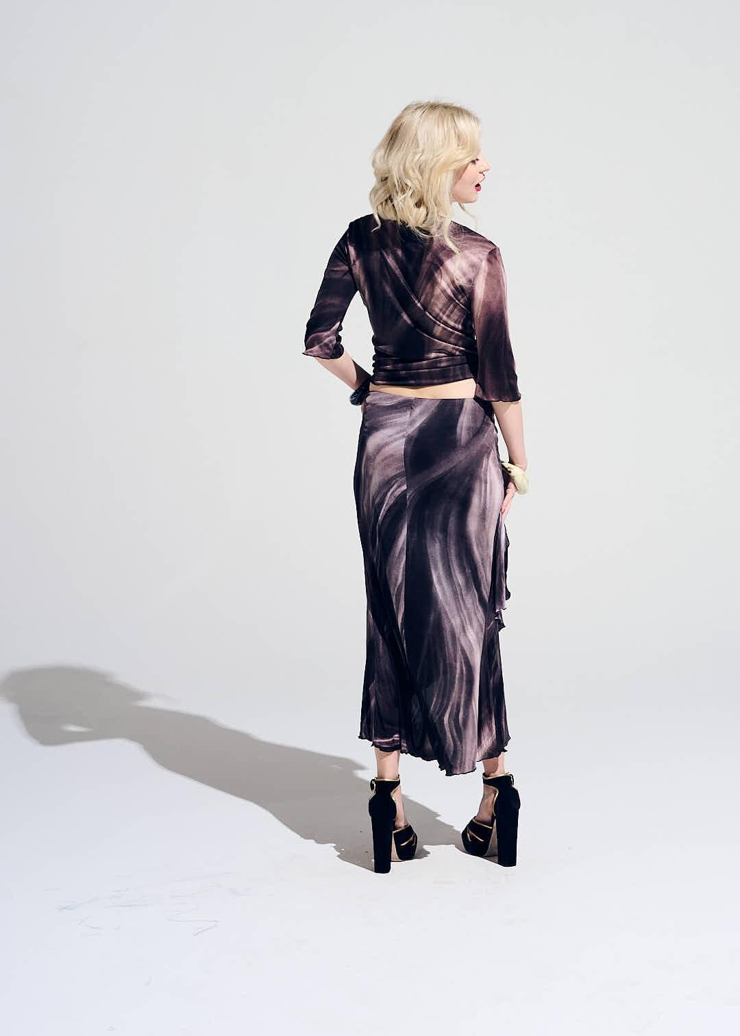 Vintage Roberto Cavalli Noir Acetate Skirt and Top Combo: 2000s Y2K Rose Print image 6