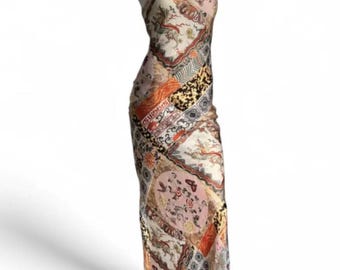 Vintage 2000s 00s y2k Roberto Cavalli bias-cut silk maxi long chinoiserie slip dress