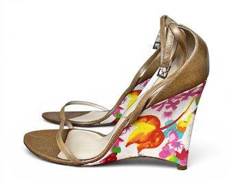 Vintage Christian Dior John Galliano 2005 Floral Wedge Sandals Brown Leather 41