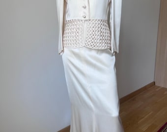 French Vintage Bridal Wedding Maxi Skirt Suit Azzaro Paris S/M 1970s 1930s