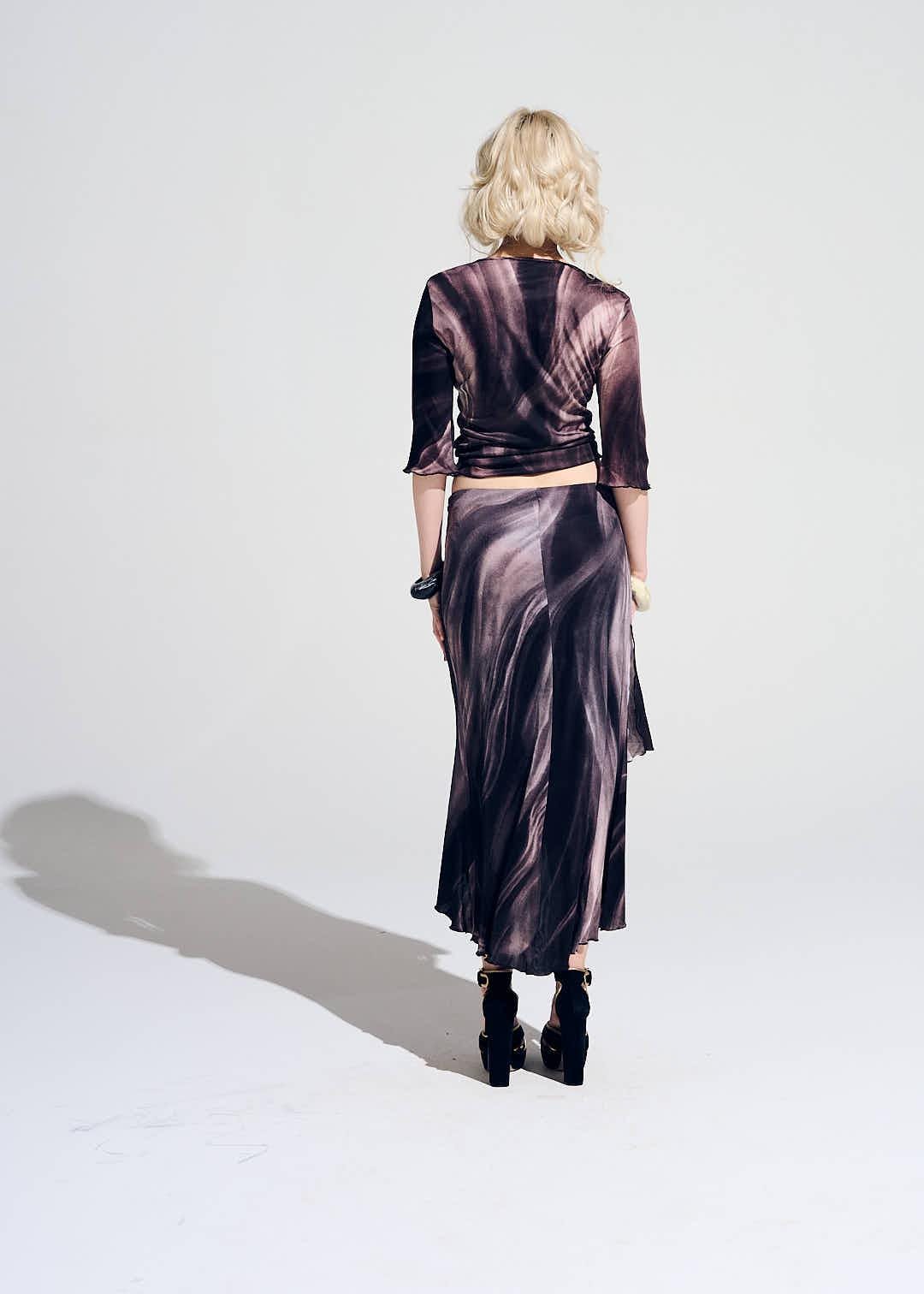 Vintage Roberto Cavalli Noir Acetate Skirt and Top Combo: 2000s Y2K Rose Print image 8