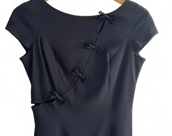 Sexy Vintage LBD 00s 2000s y2k Moschino Cheap & Chic Black Cap Sleeve Dress with Bows and Cutouts