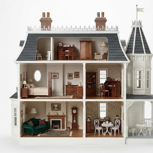 Archivo STL de casa de muñecas victoriana, modelo detallado de casa en miniatura para impresión 3D (descarga digital)