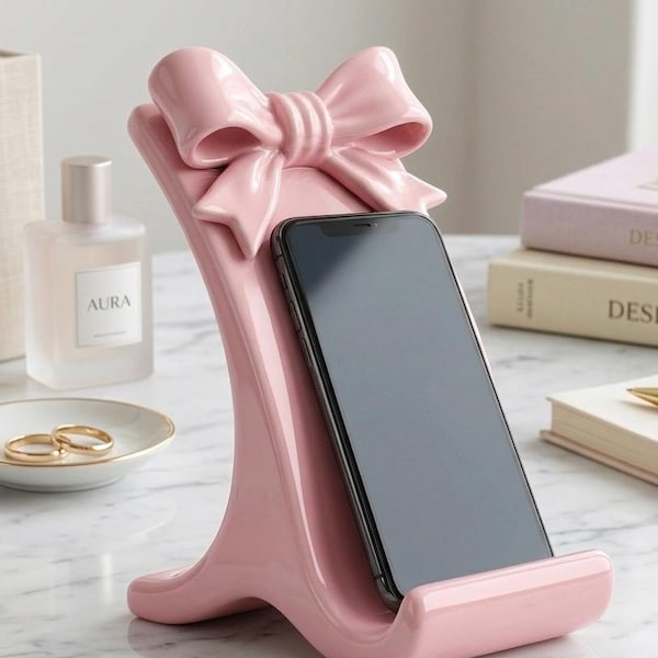 Coquette Bow Phone Stand STL | 3D Printable Desk Phone Dock (Digital Download)
