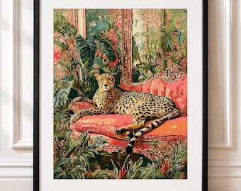 Fertiggestelltes Malen-nach-Zahlen Regal Cheetah 16x20 Maximalist Jungle Art