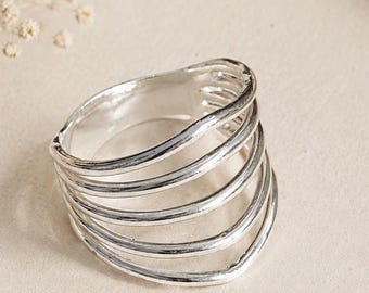 Anello a fasce multiple in argento sterling 925, anello vistoso traforato a strati, gioiello boho