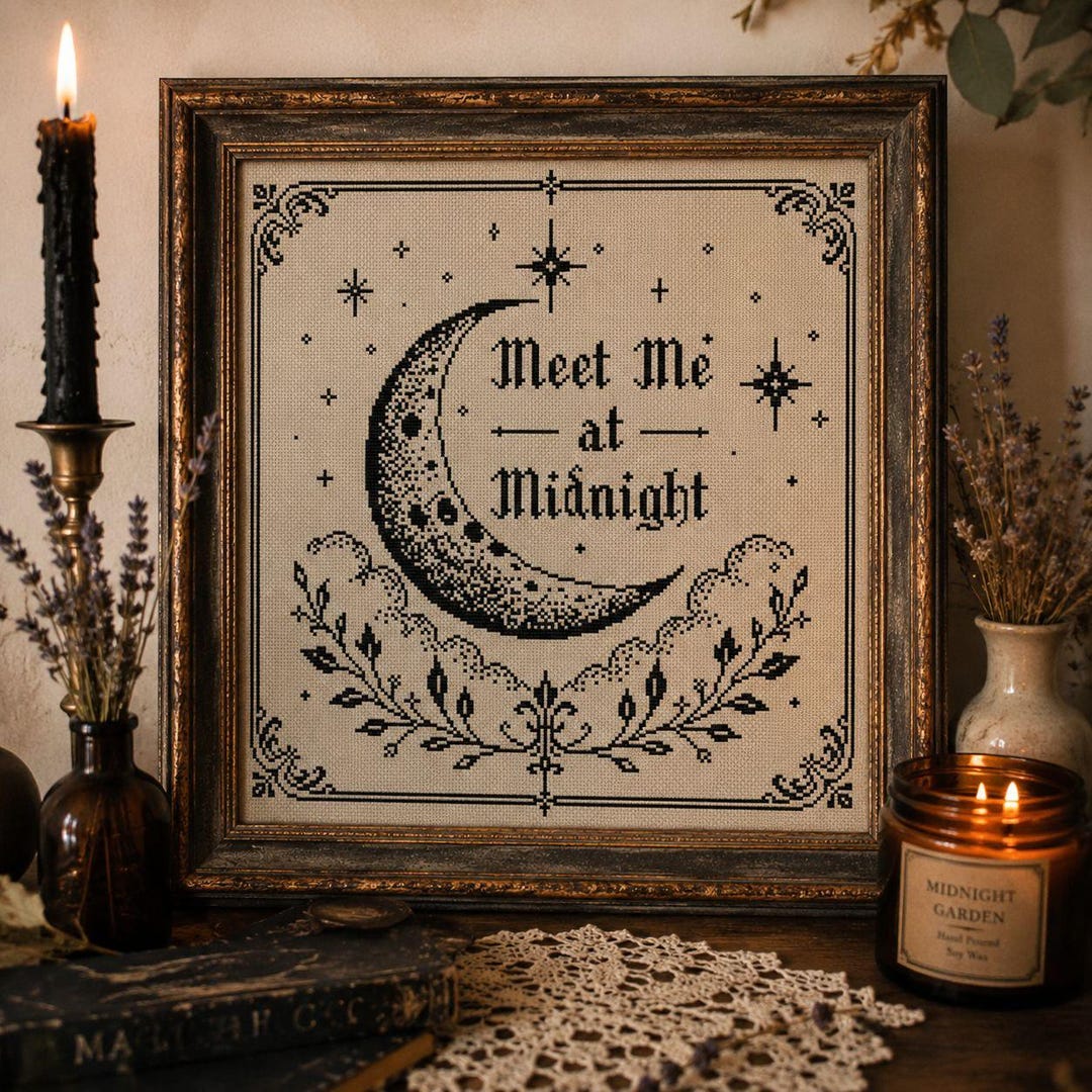 Moon Cross Stitch Pattern, Gothic Folk Sampler PDF, Witchy Cottage ...