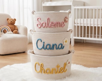 Cesto personalizado com nome do bebê, cesto de corda de algodão personalizado para berçário, caixa organizadora de brinquedos, presente para chá de bebê para recém-nascidos.