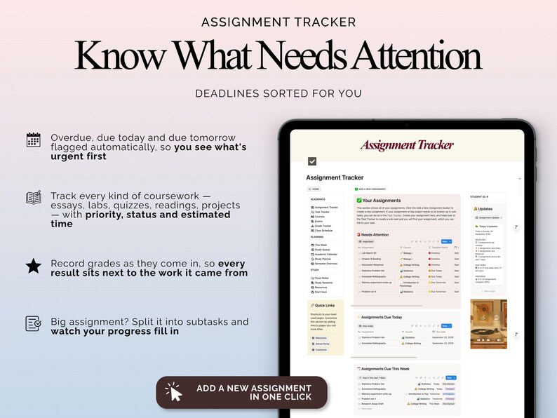 Academic Planner, Notion Template, Assignment Tracker, Task Manager ...