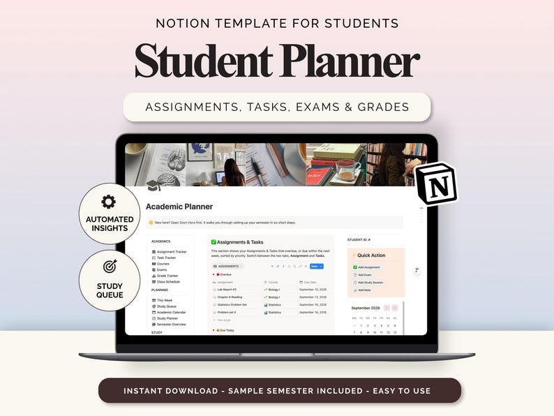 Academic Planner, Notion Template, Assignment Tracker, Task Manager ...