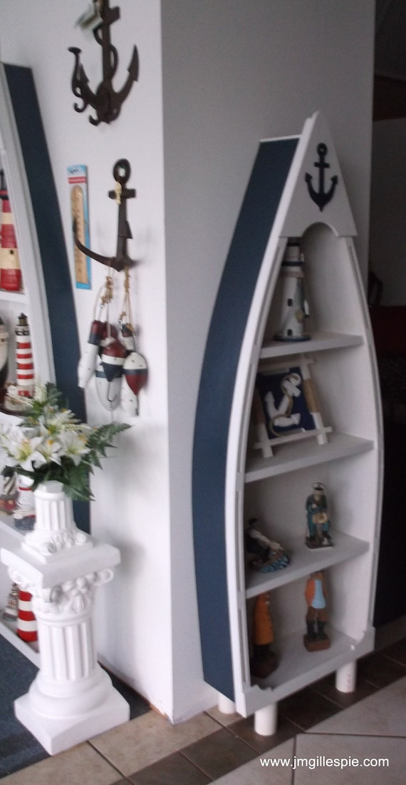 5 Boat Shelf Navy Blue And White With Anchor Baby Etsy