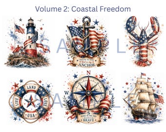 Libertad Costera Volumen 2 / Paquete de imágenes prediseñadas costeras de estilo americano vintage