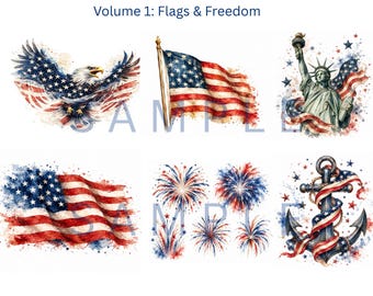 Banderas y Libertad Volumen 1 / Paquete de imágenes prediseñadas de estilo americano vintage