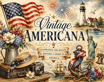 Láminas decorativas vintage de estilo americano para imprimir: Decoración costera patriótica (Descarga digital)
