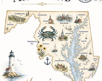 Mapa imprimible del estado de Maryland / Mapa de la bahía de Chesapeake