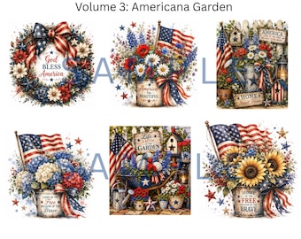 Jardín Americana Volumen 3 / Paquete de imágenes prediseñadas florales patrióticas