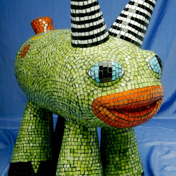 Glass mosaic sculpture, "My Chimera", cute fantasy animal