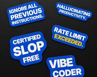 Funny AI Sticker Set | 5 Waterproof Vinyl Tech Stickers | Developer Laptop Stickers | Programmer Gift