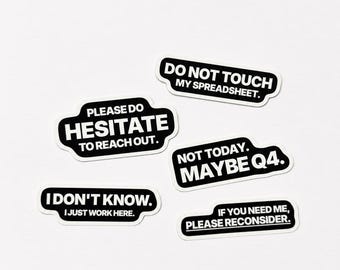 Sarcastic Office Sticker Set | 5 Waterproof Vinyl Work Stickers | Funny Laptop Stickers | Coworker Gift