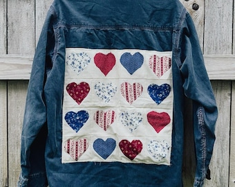 Upcycled Americana Shirt | L.L. Bean Patchwork Herz Jacke | Vintage Upcycling Überhemd