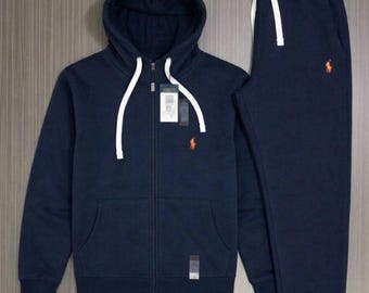 Navy Fleece Tracksuit Set: Ralph Lauren Inspired Hoodie and Sweatpants