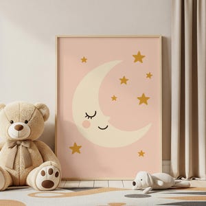 Moon Wall Art, Pastel Celestial Illustration, Nursery Printable