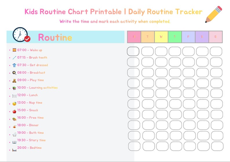 Kids Daily Routine Chart – Editable Canva Template, Printable Kids ...