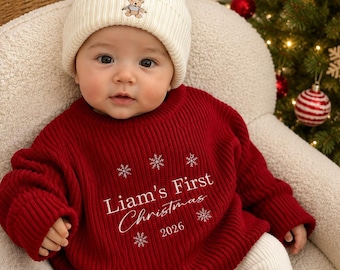 My First Christmas 2026 Baby Sweater,Personalized Name Christmas Outfit,Custom Embroidered Knit Sweater,Baby Christmas Clothing