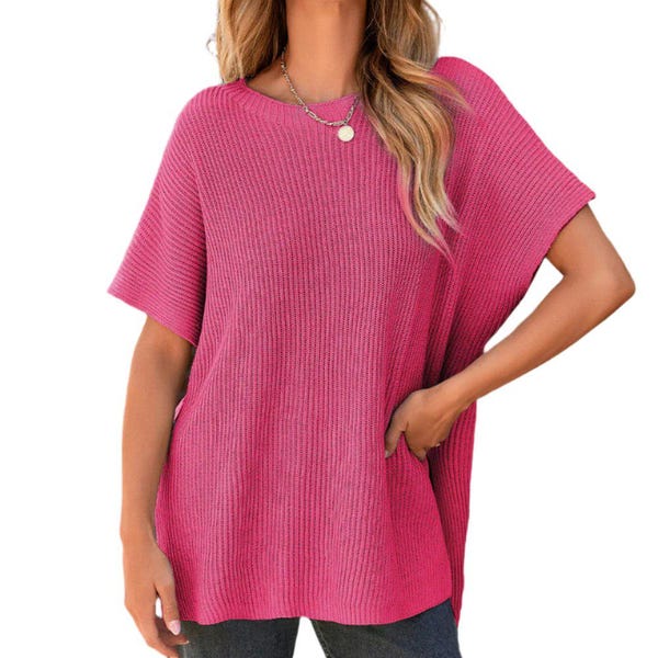Short Sleeve Side Slit Oversized Sweater