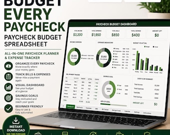 Paycheck Budget Spreadsheet for Excel and Google Sheets | Paycheck Planner & Expense Tracker